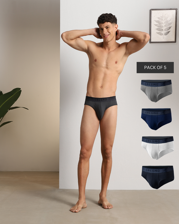 Work Week Essentials: Pack of 5 Briefs Slate Stone-Shining Armer-Cosmos-Daily White-Intense Black(Dark Grey, Ash Grey, Navy Blue, White, Black).